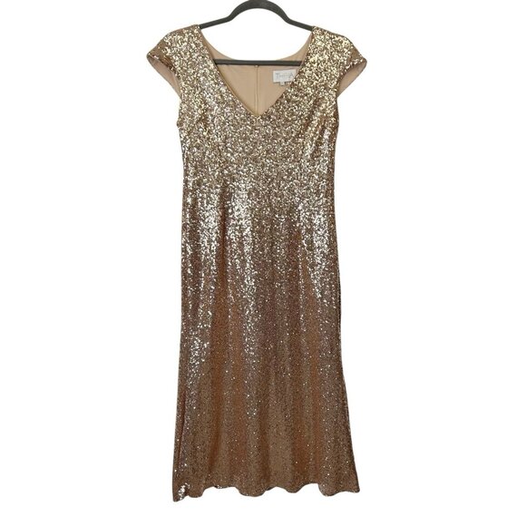 Theia Rose Gold Sequin Evening Gown Women’s Size 20 Formal Maxi Dress - Picture 1 of 8